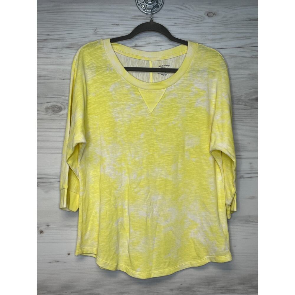 Sonoma Womens M Yellow 3/4 Sleeve‎ Lightweight Crew Neck Knit Top T-Shirt